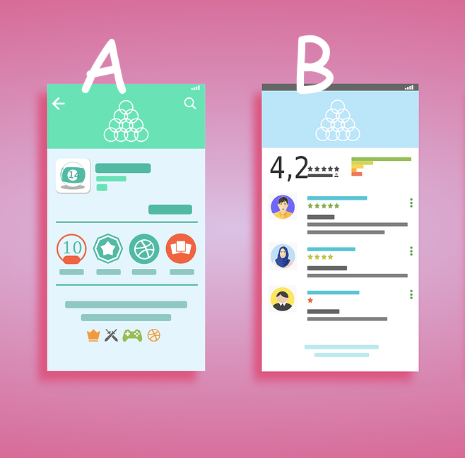 Illustration de l'A/B test : deux versions différentes d'un même écran