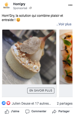 Facebook-advertentie voor de Hom'Gry mobiele applicatie