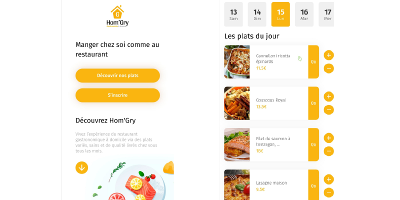 Deux écrans de l'application mobile Hom'Gry