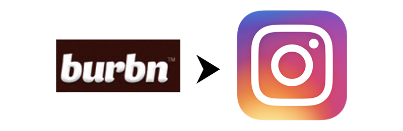 Logo de Burbn (première version d'Instagram) et le logo actuel d'Instagram
