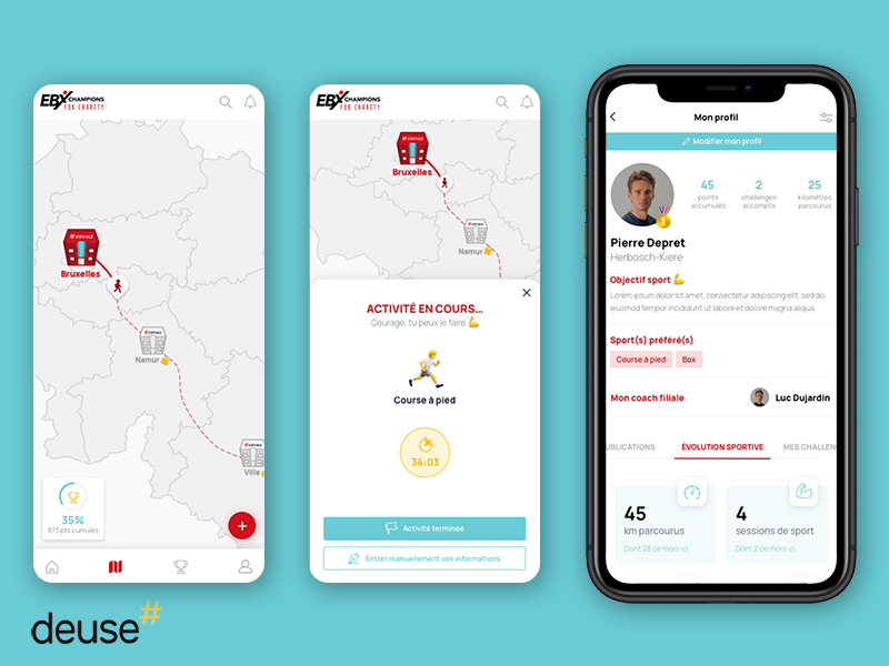 3 écrans de l'appliation mobile d'Eiffage Benelux