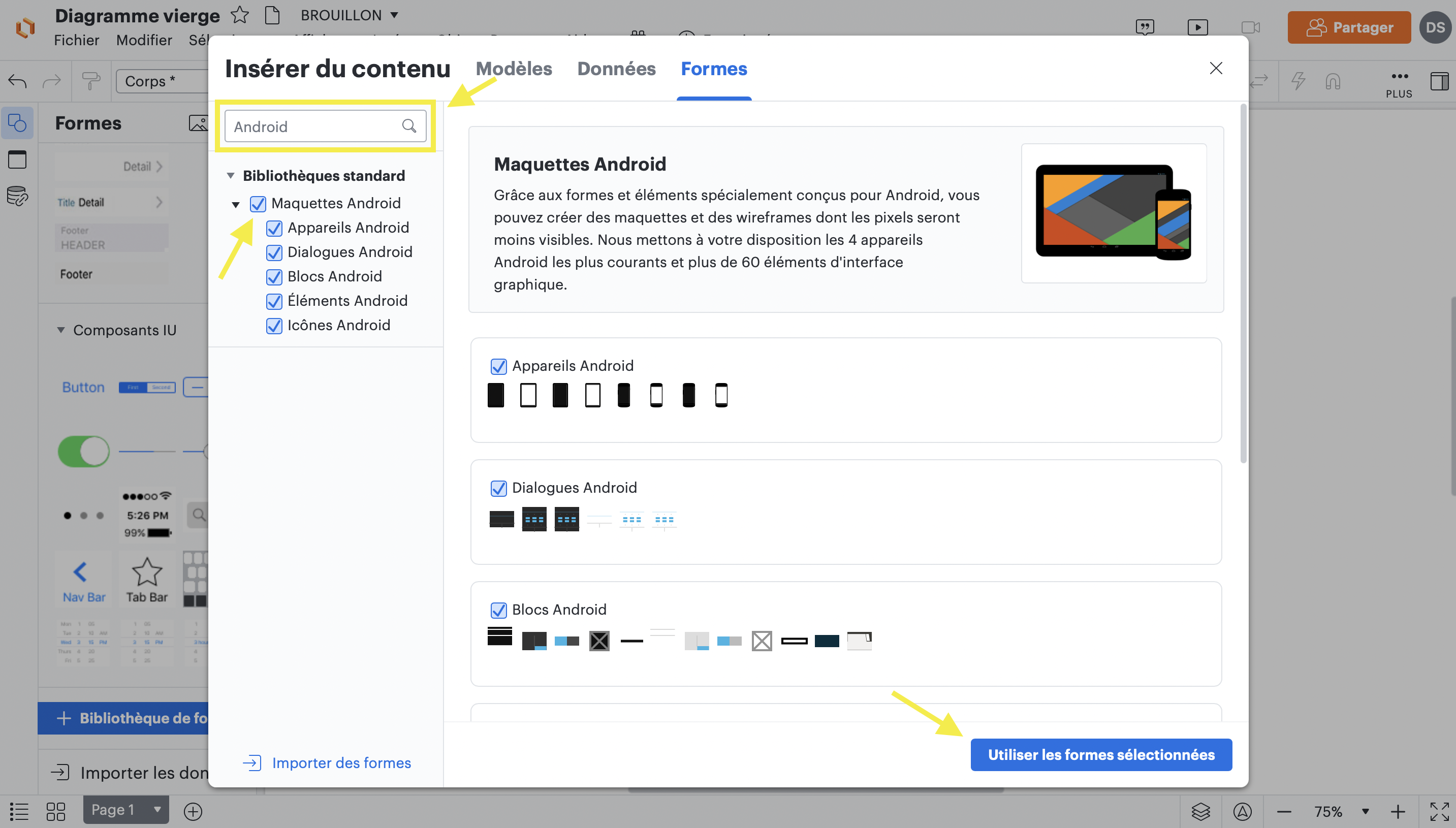 2ème étape pour créer un wireframe pour une application mobile