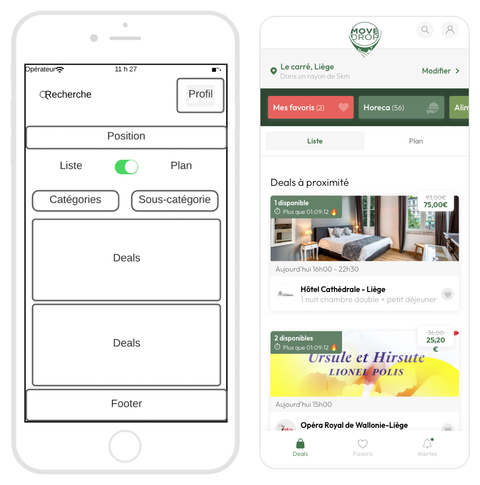 Comparaison entre le wireframe et le résultat final