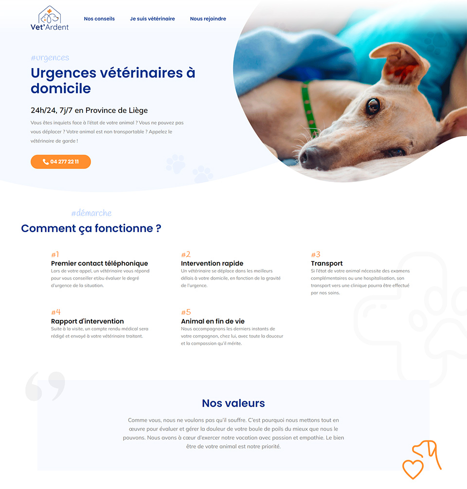 Page d'acceuil du site Vet'Ardent