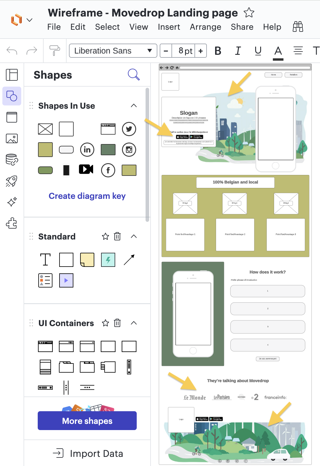 Continuation of step 6 to create a wireframe for a website