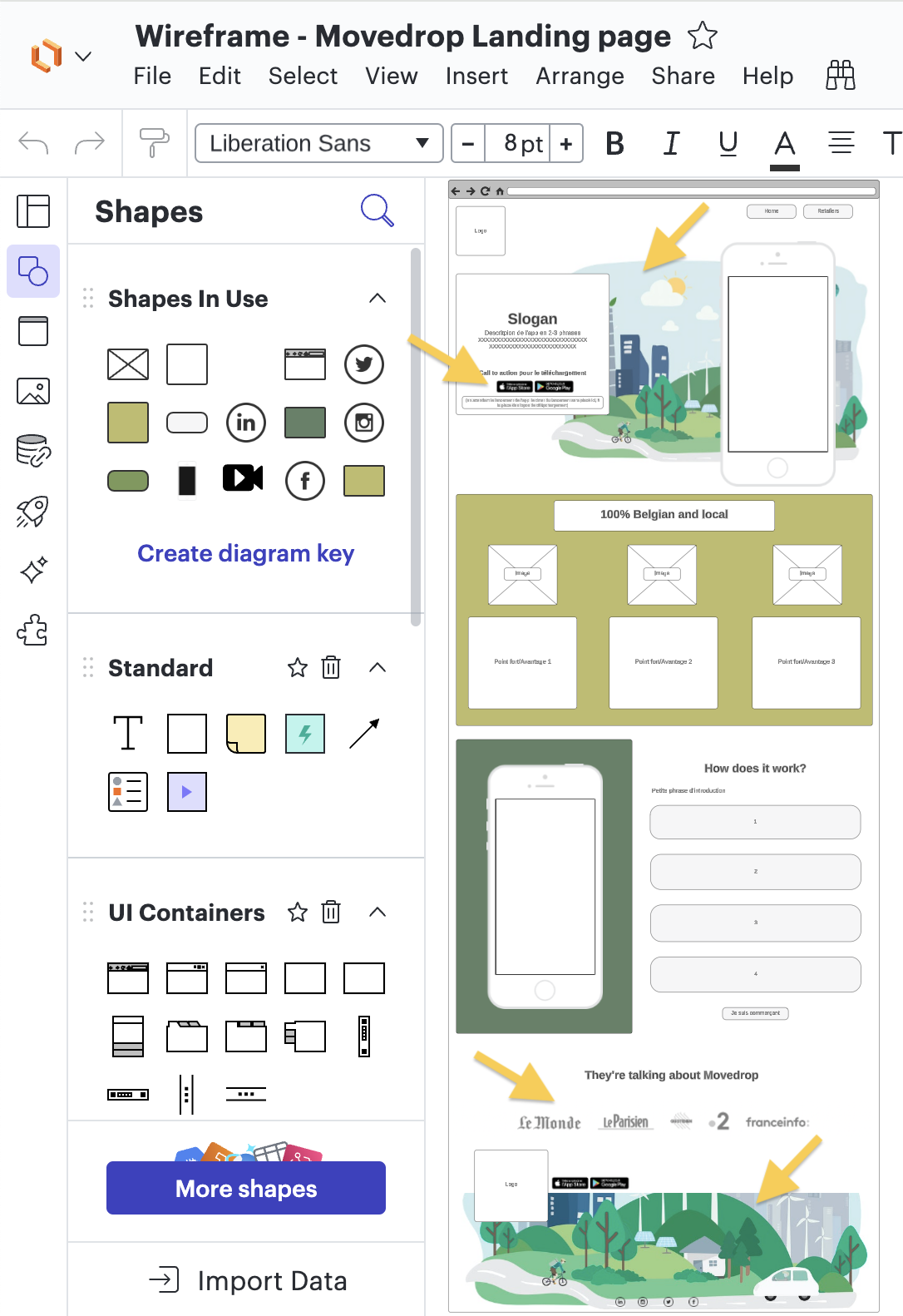 Vervolg van stap 6 om een wireframe voor een website te maken