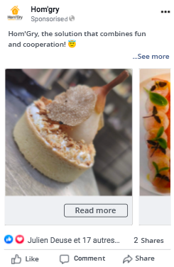 Publicité Facebook pour l'application mobile Hom'Gry