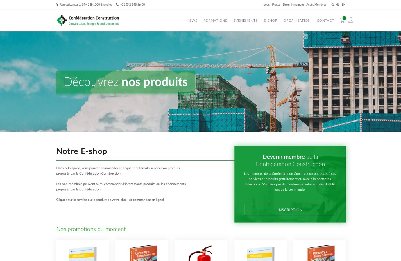 Un écran design de l’E-shop de Confédération de la Construction