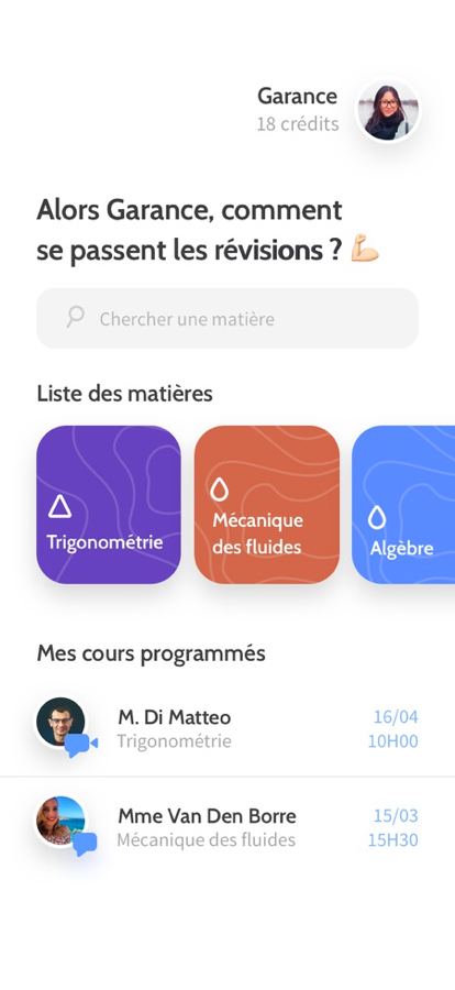 Un écran design de l’application SOS Math